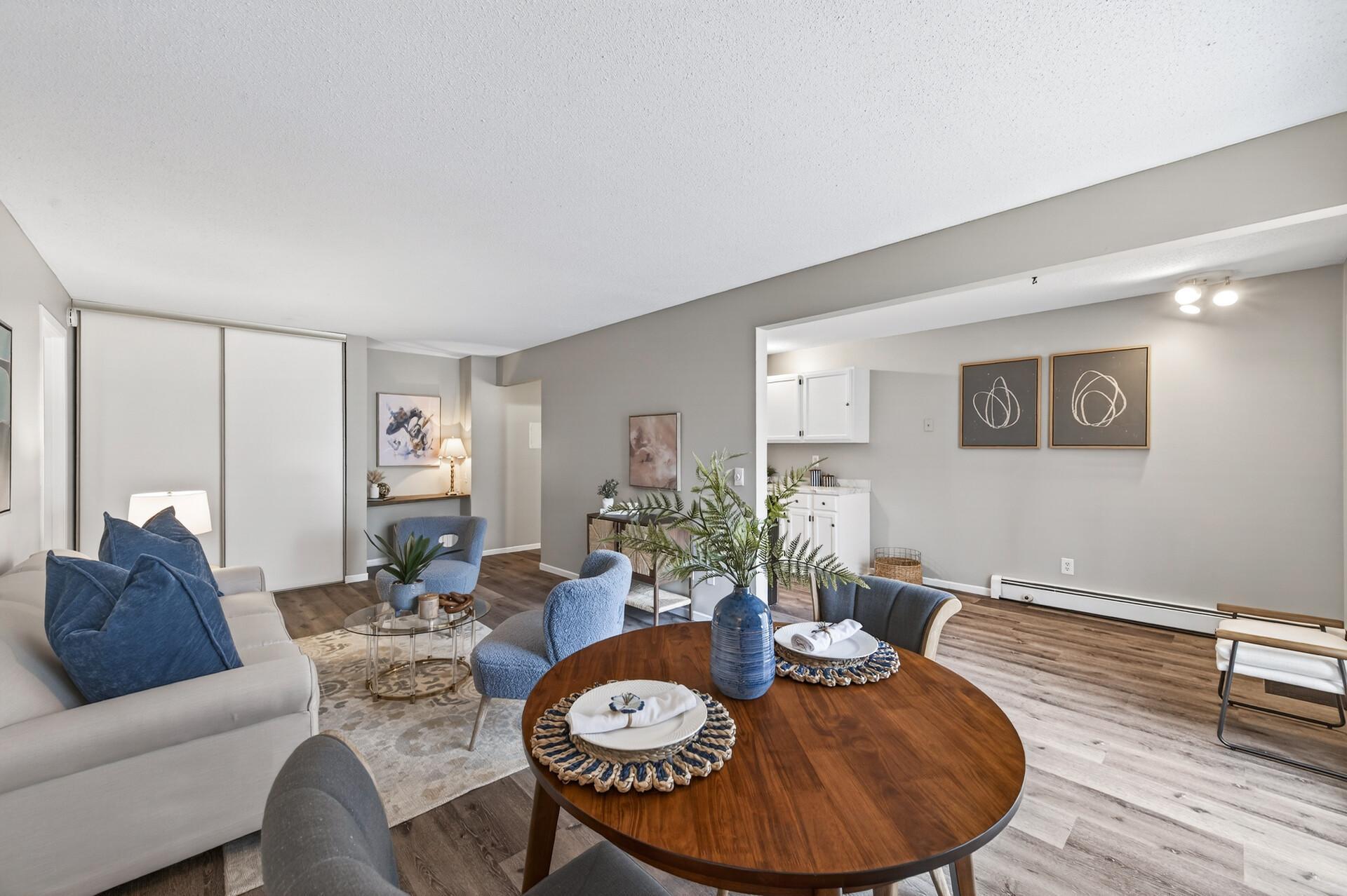 A view of the living and informal dining areas