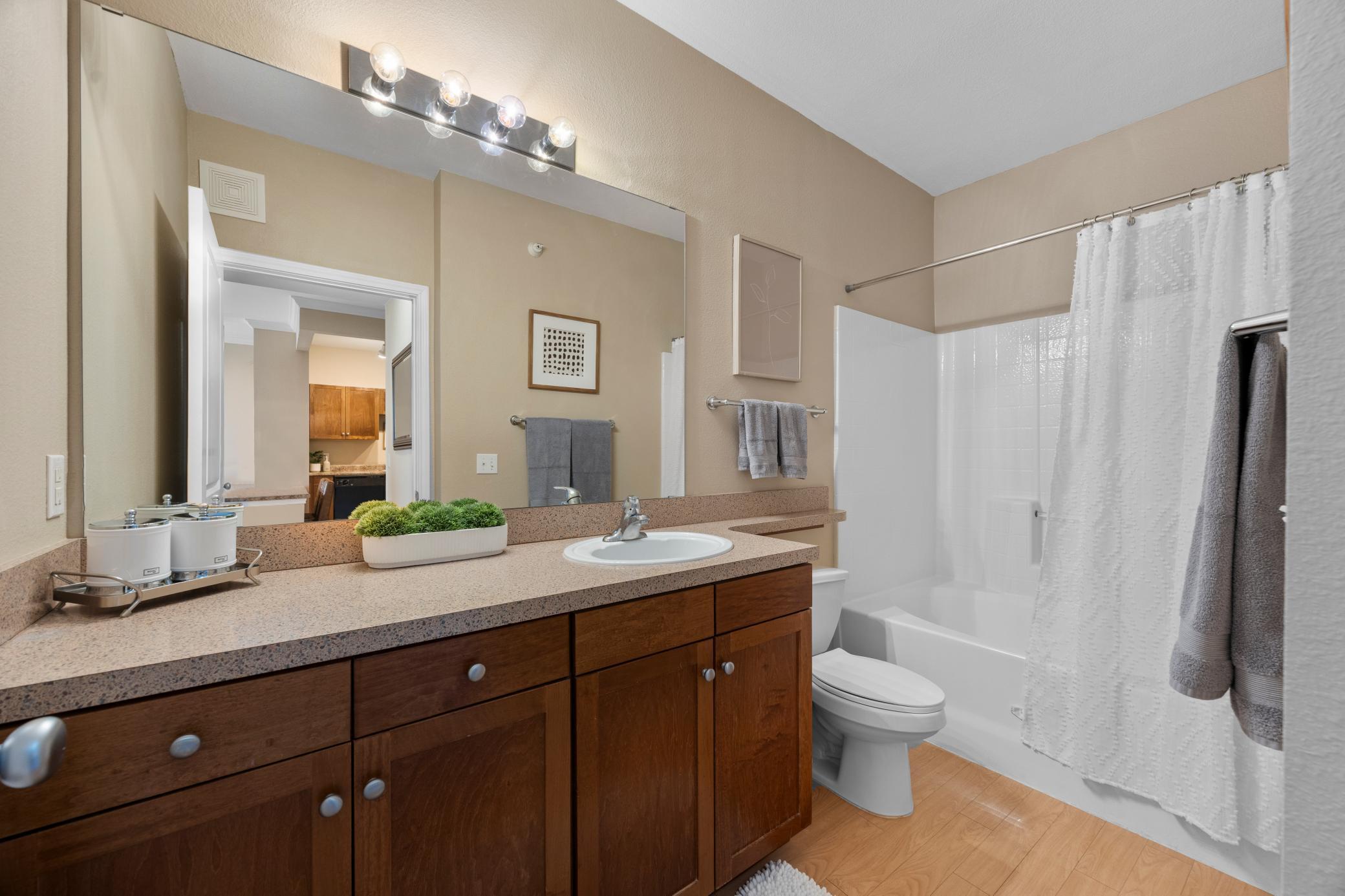 Updated and nice bathroom with great counter space! Check out the garden tub - perfect for a relaxing soak.