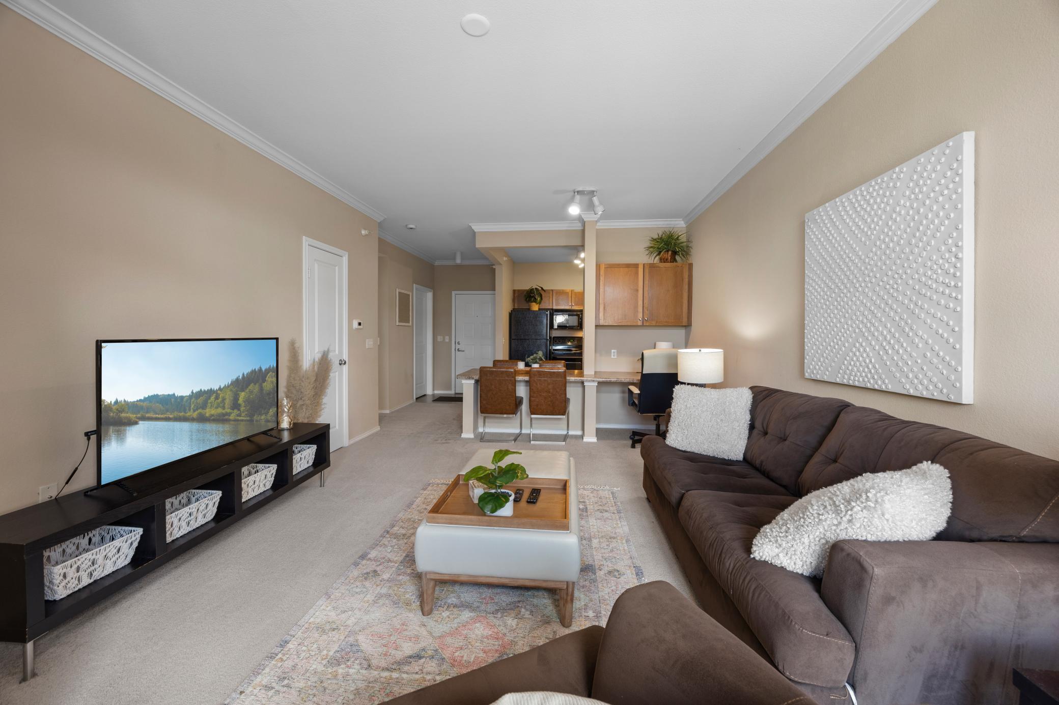 Nice bright and open layout. Perfect for relaxing at the end of the day, entertaining or working from home!