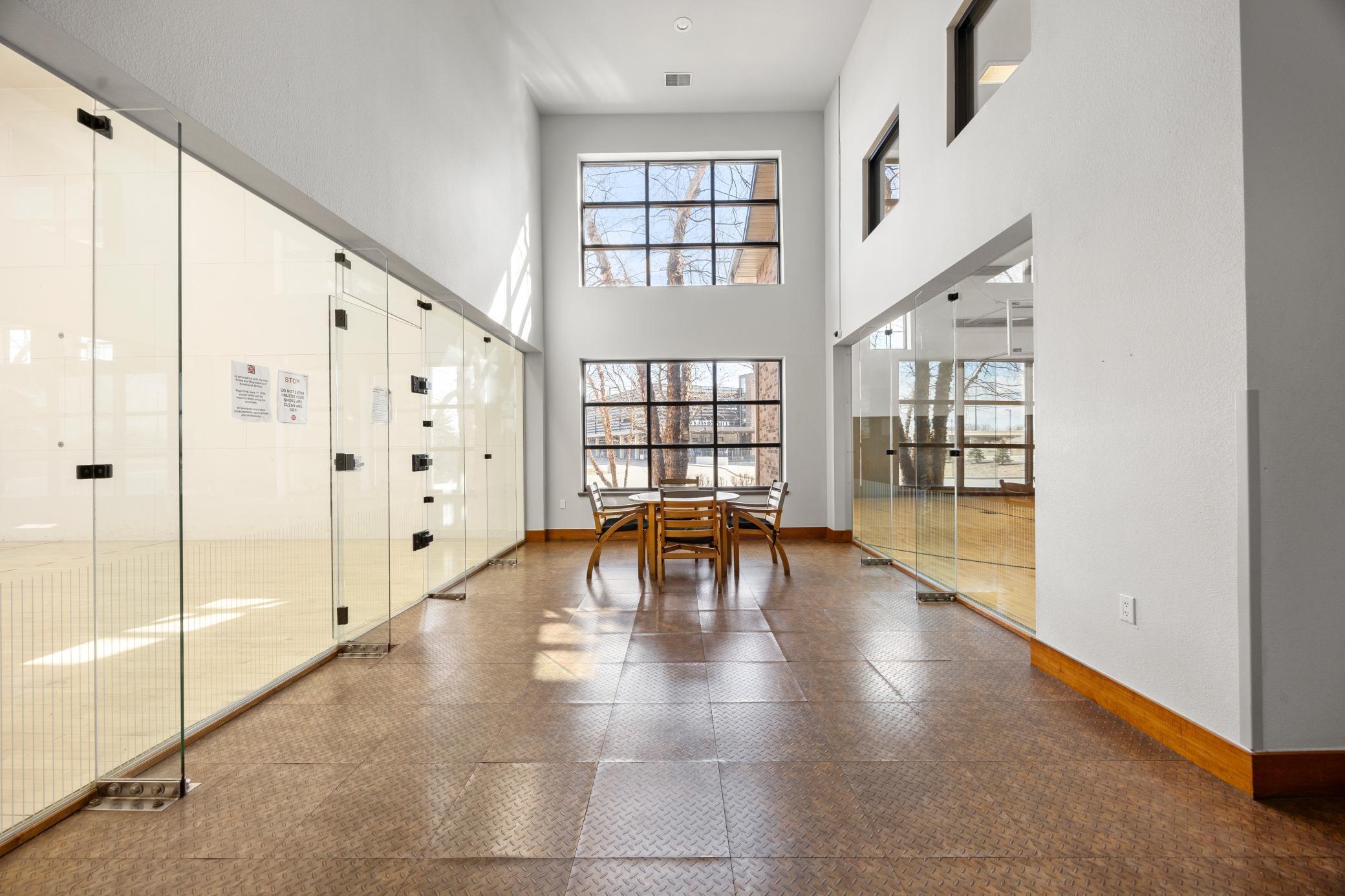 Racquetball all and basketball courts.