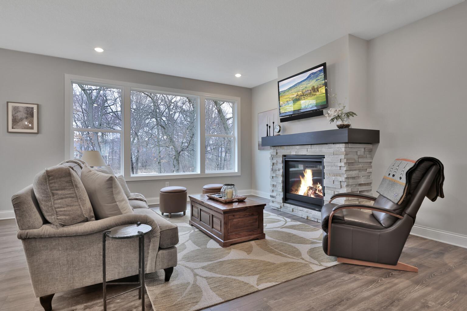 Cozy gathering space with fireplace