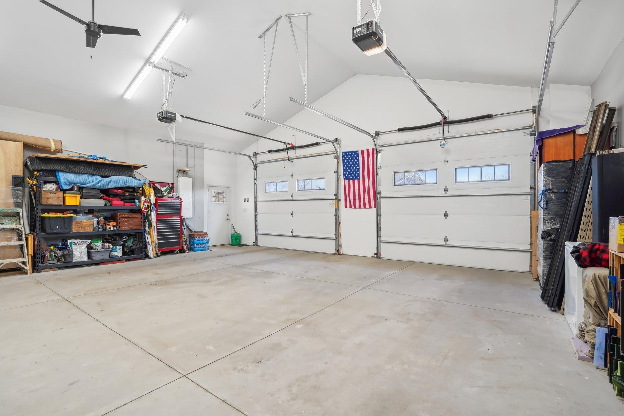 The updated garage offers tons of storage space.