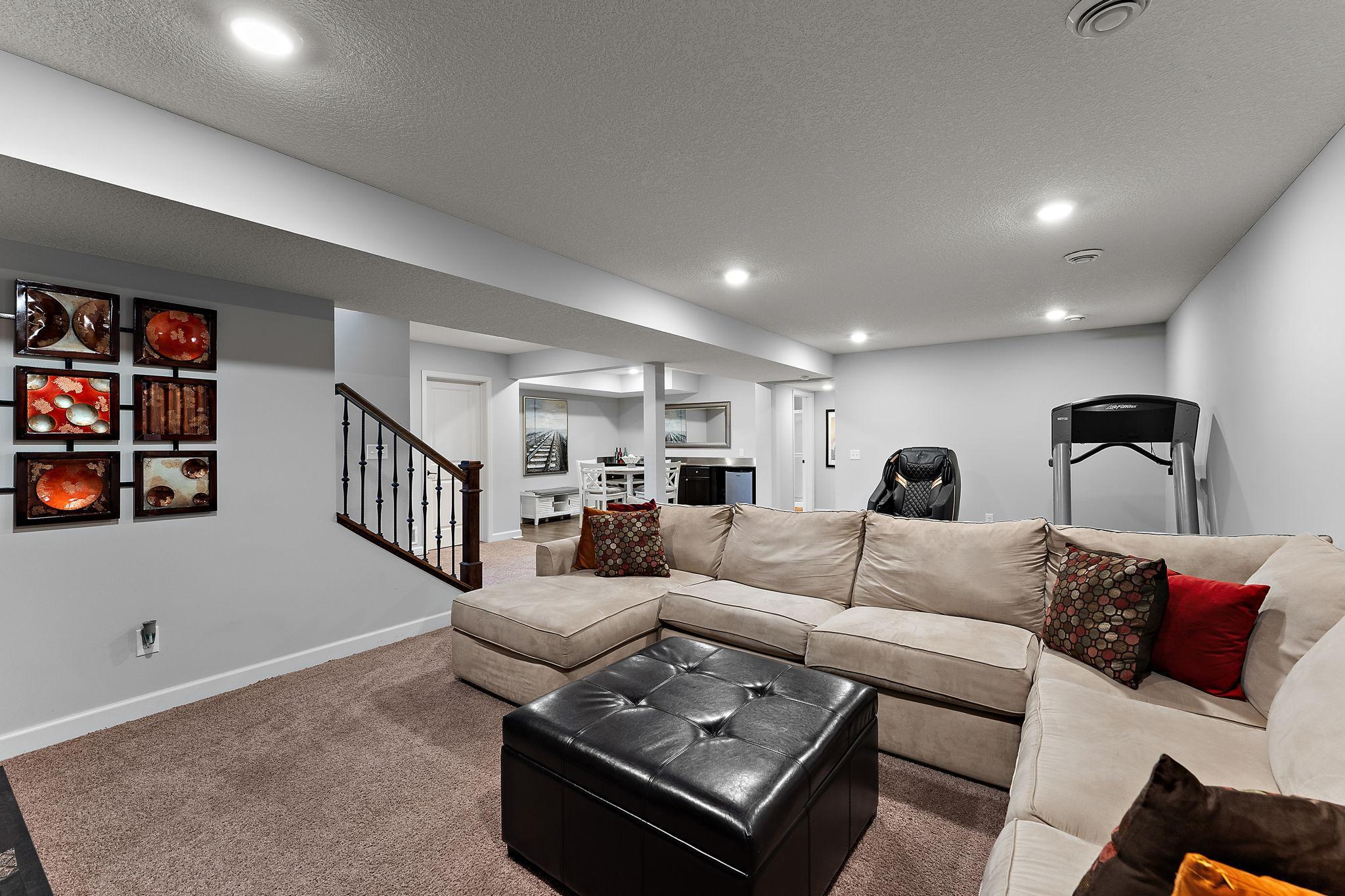 Lower level is finished with an open flow