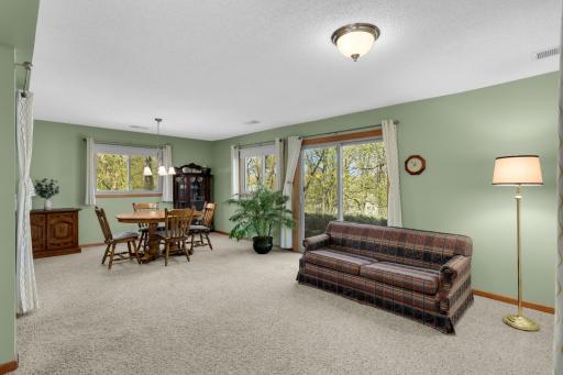 Large lower-level living area ideal for hosting gatherings.