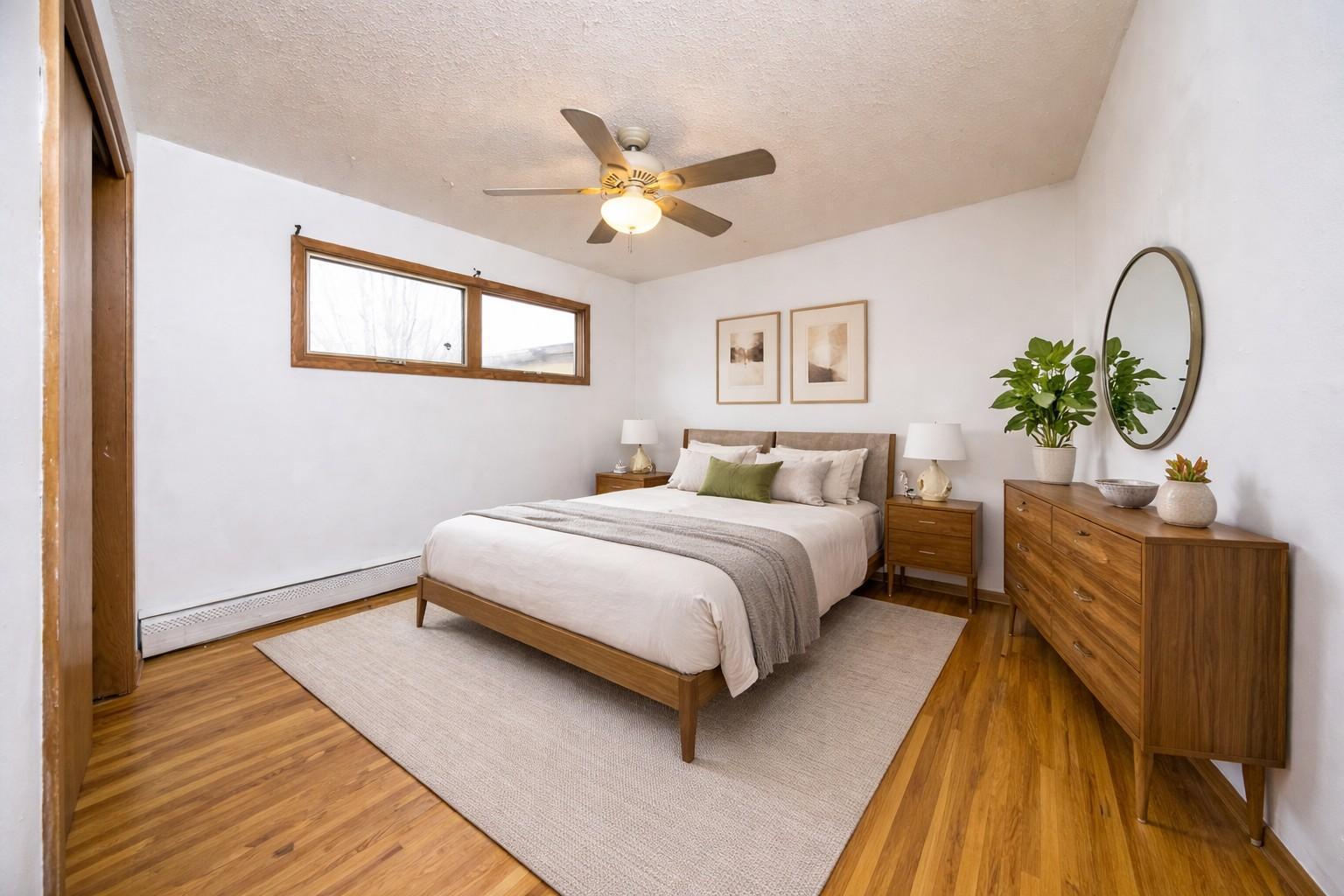 First bedroom on the upper level. Virtually staged photo