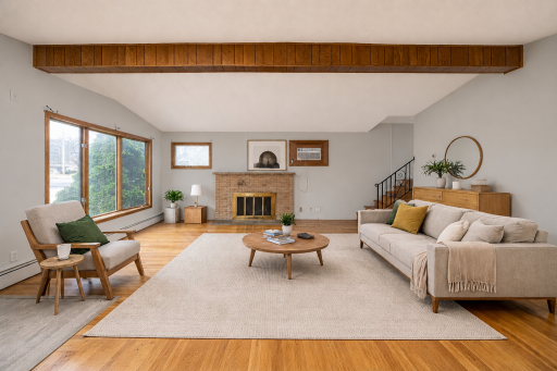 Bright, inviting living room. Virtually staged photo