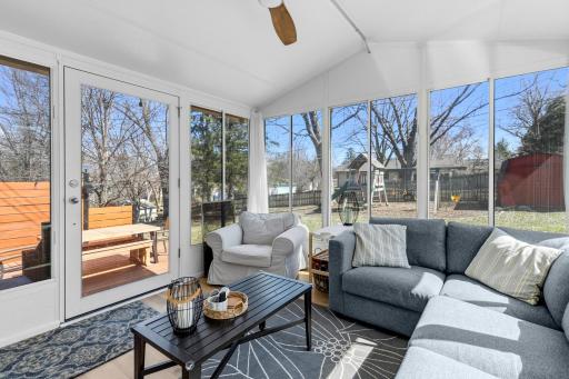 The Sunroom was added in 2022, complete with an infrared fireplace.
