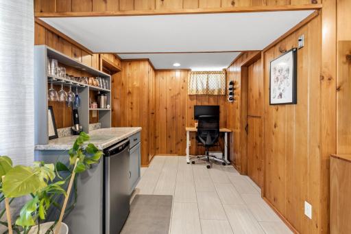 Beautiful and functional dry bar. There's also a space for a home office.