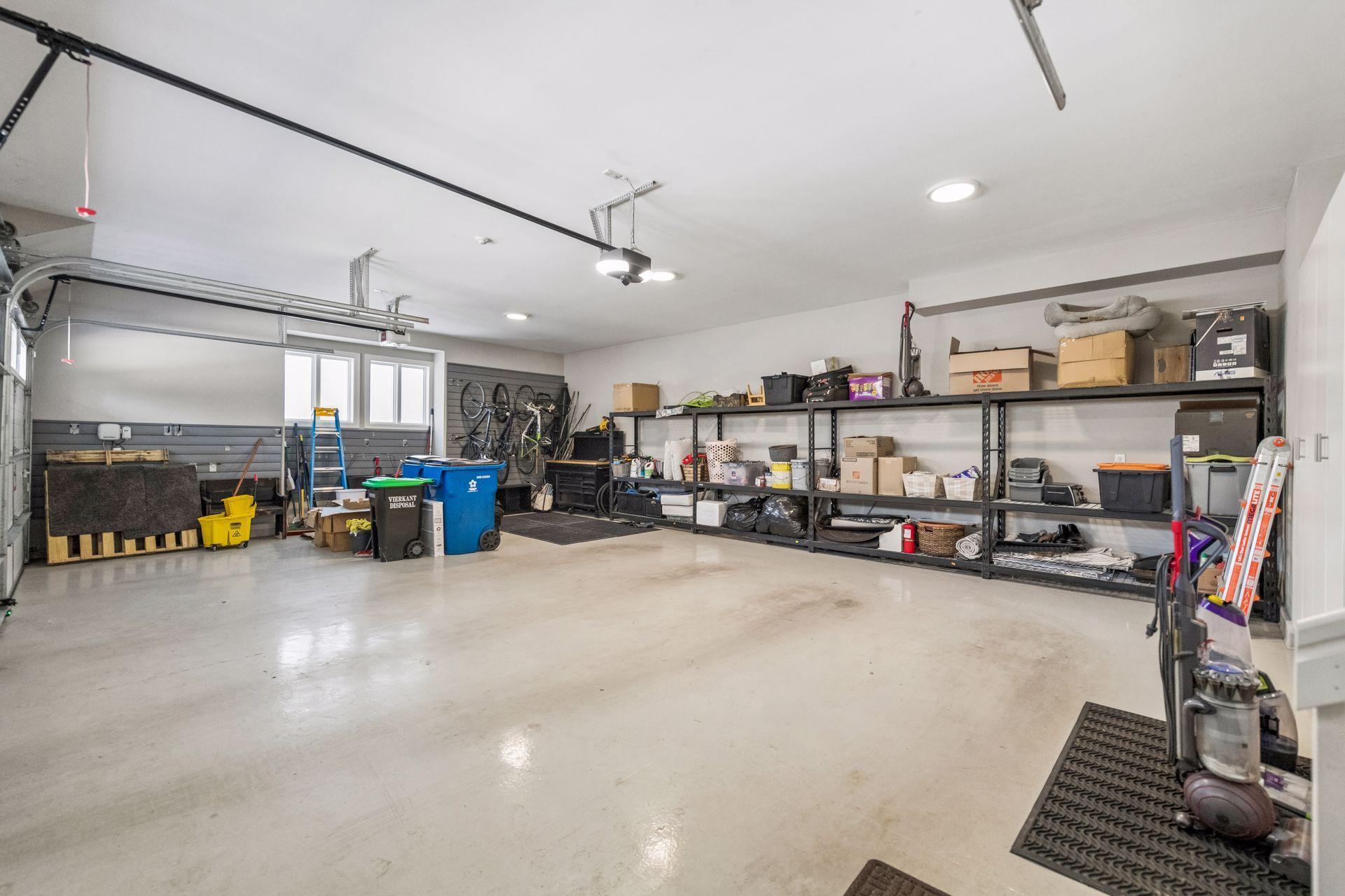 The three car finished garage measures 34x24 and has lots of room for all your toys