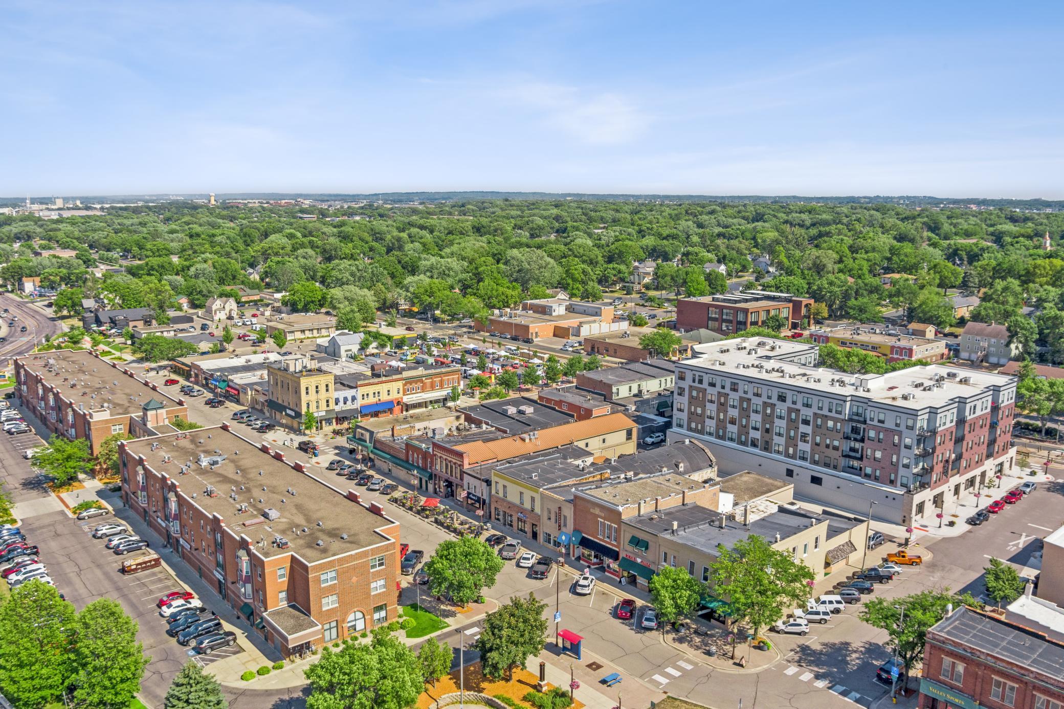 An aerial view of Downtown Shakopee!