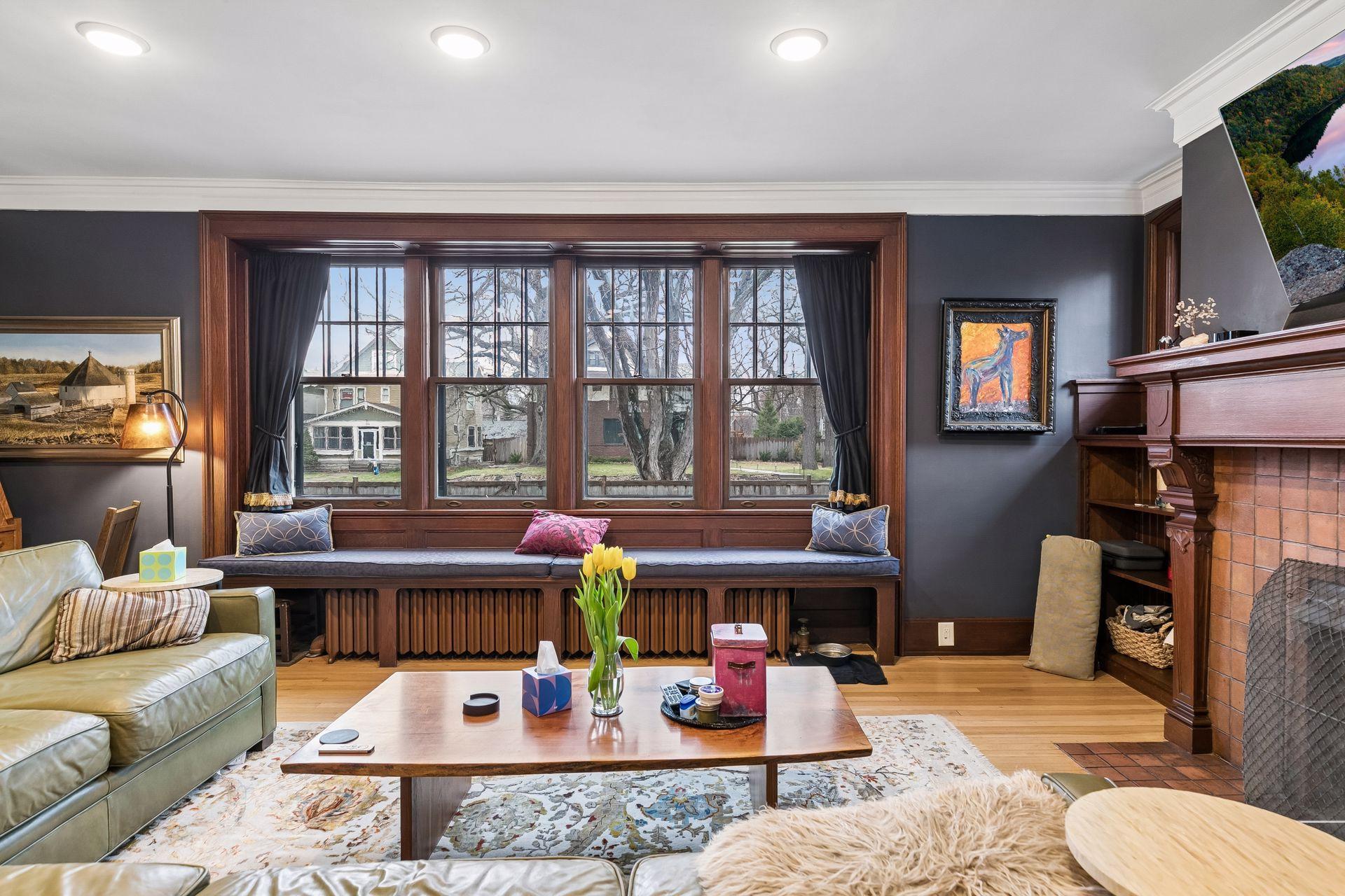 Orginal bench with custom cushion - windows have security film for privacy but are clear