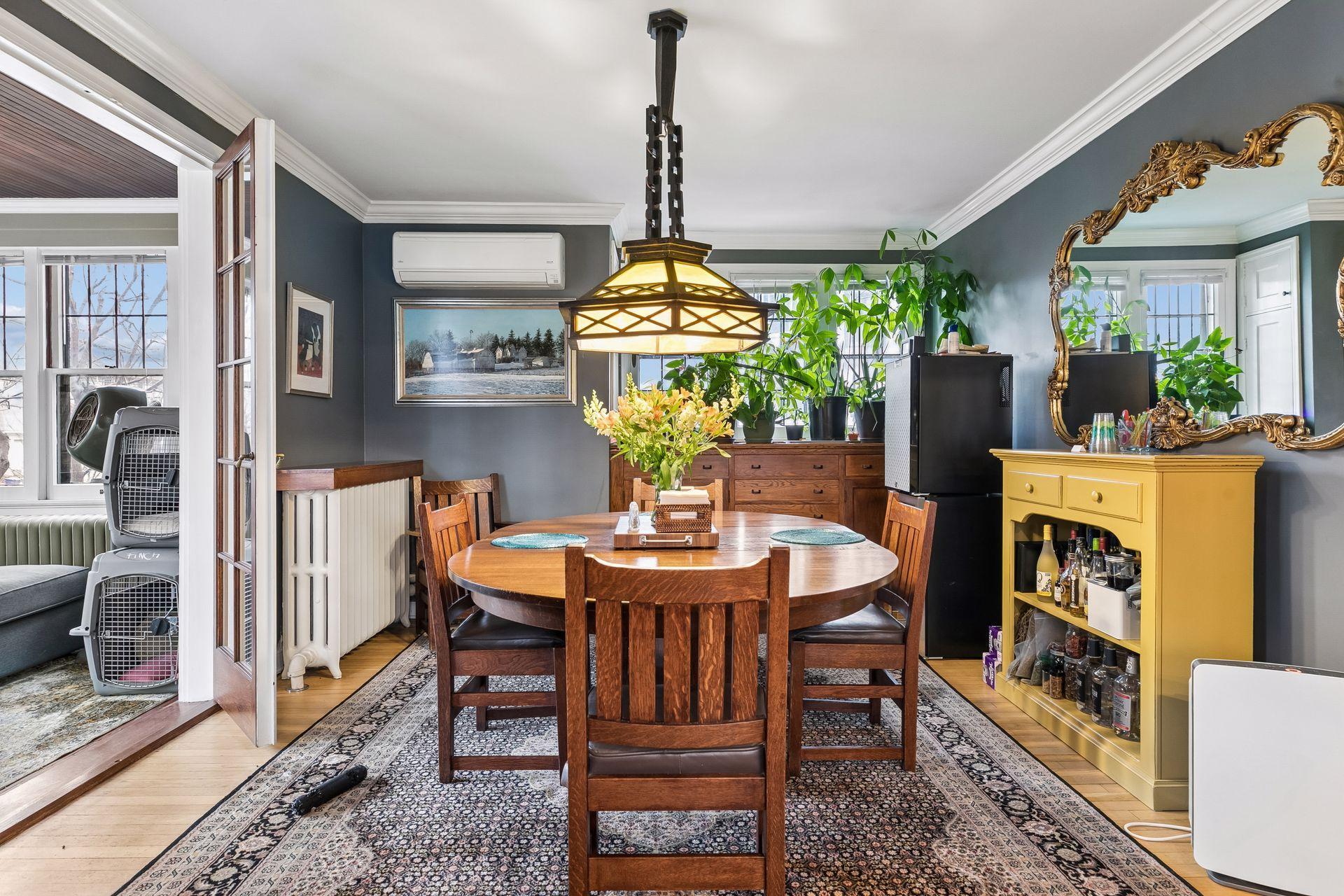 Four season porch with French doors off the the dining room