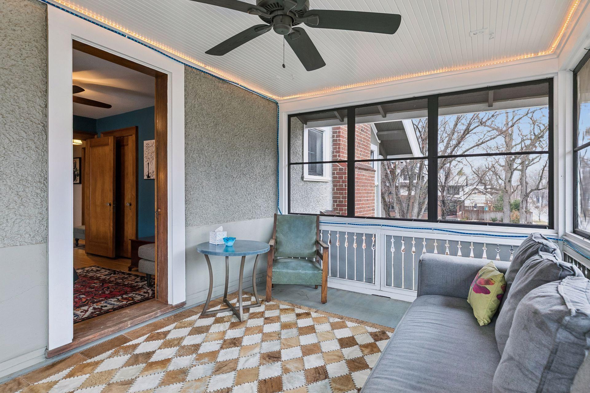 Brings lots of great air flow into the house with the screens and the ceiling fan