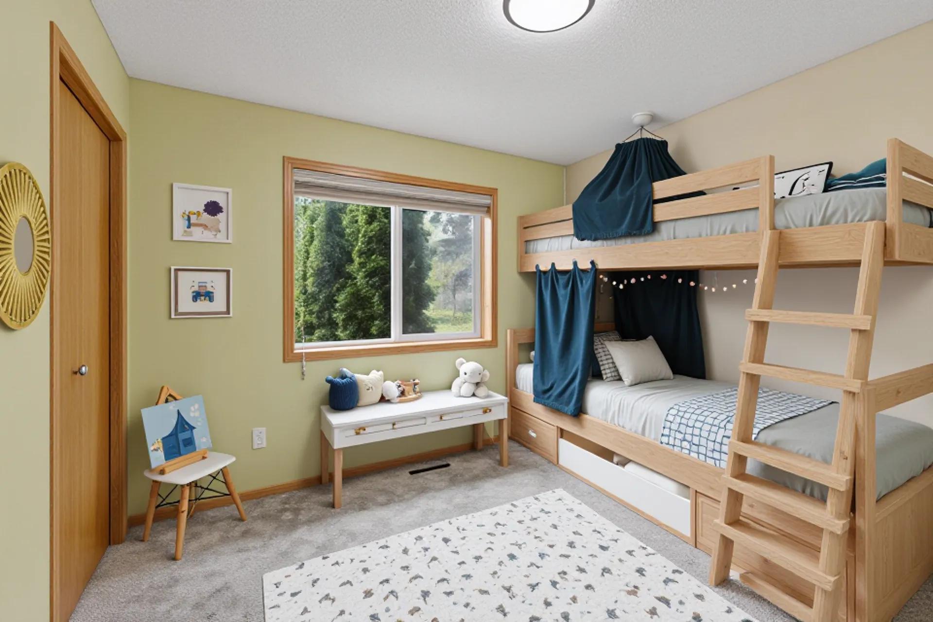 The third bedroom also featuring backyard views and a spacious closet *Virtually staged to show design options.