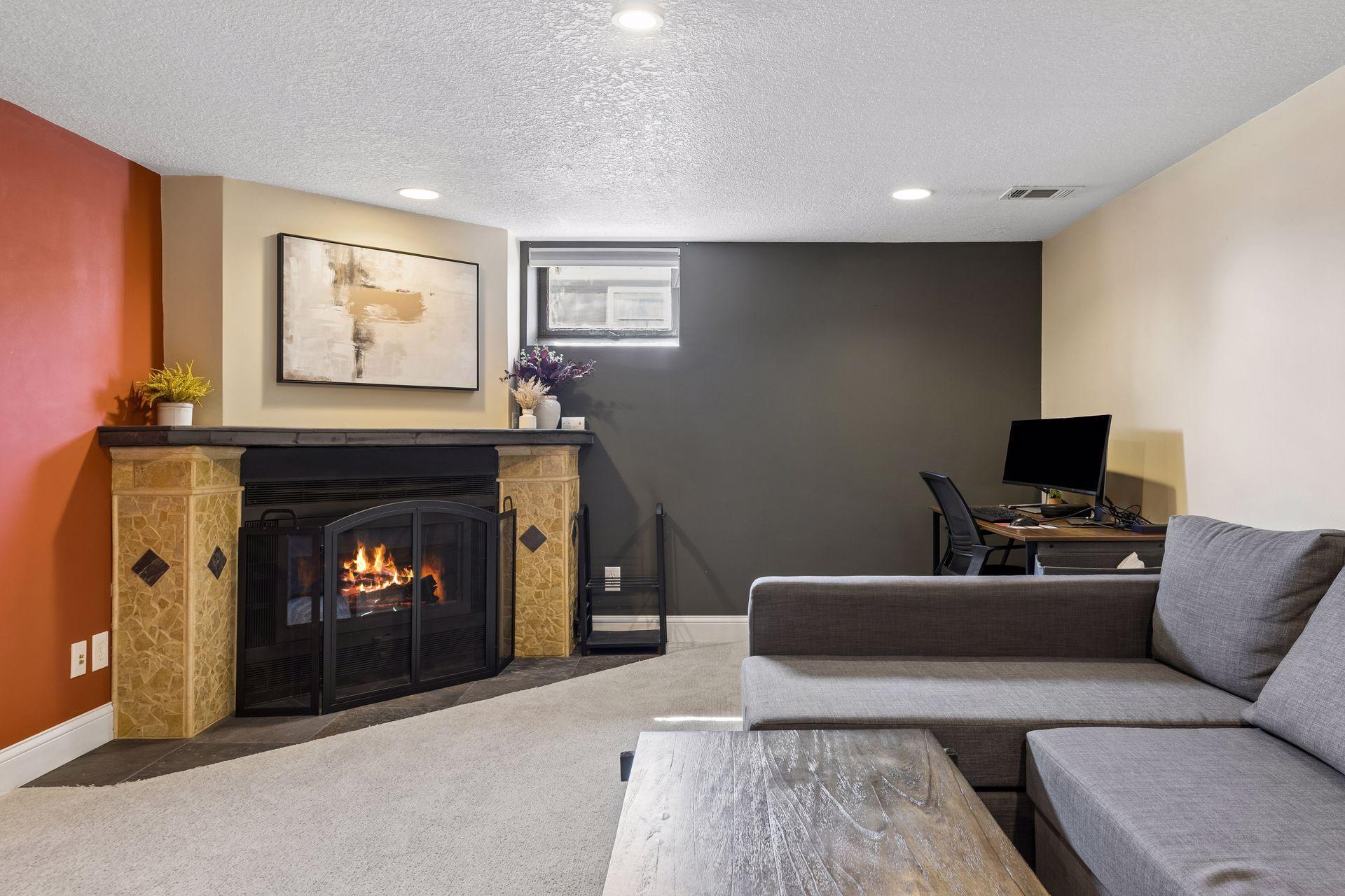 Beautiful fireplace adds warmth and character.