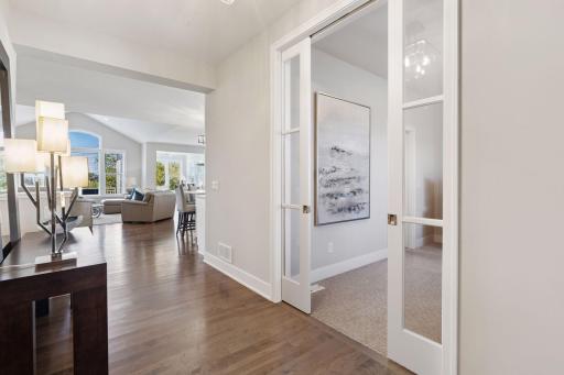 Glass pocket doors to the main level office