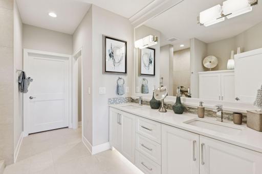 Under cabinet lighting in the primary bath