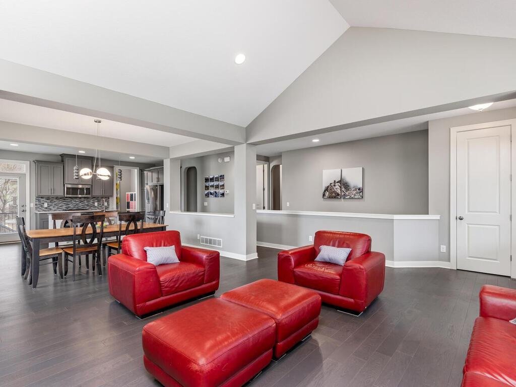 Open-concept layout connecting living, dining, and kitchen spaces.