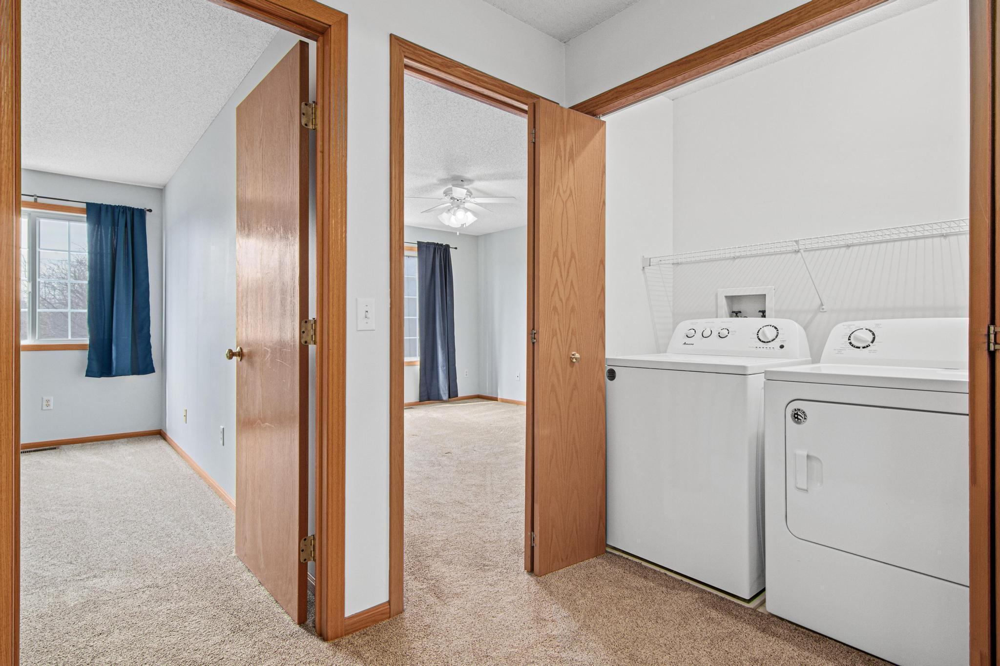 Laundry located on upper level outside the 2 bedrooms