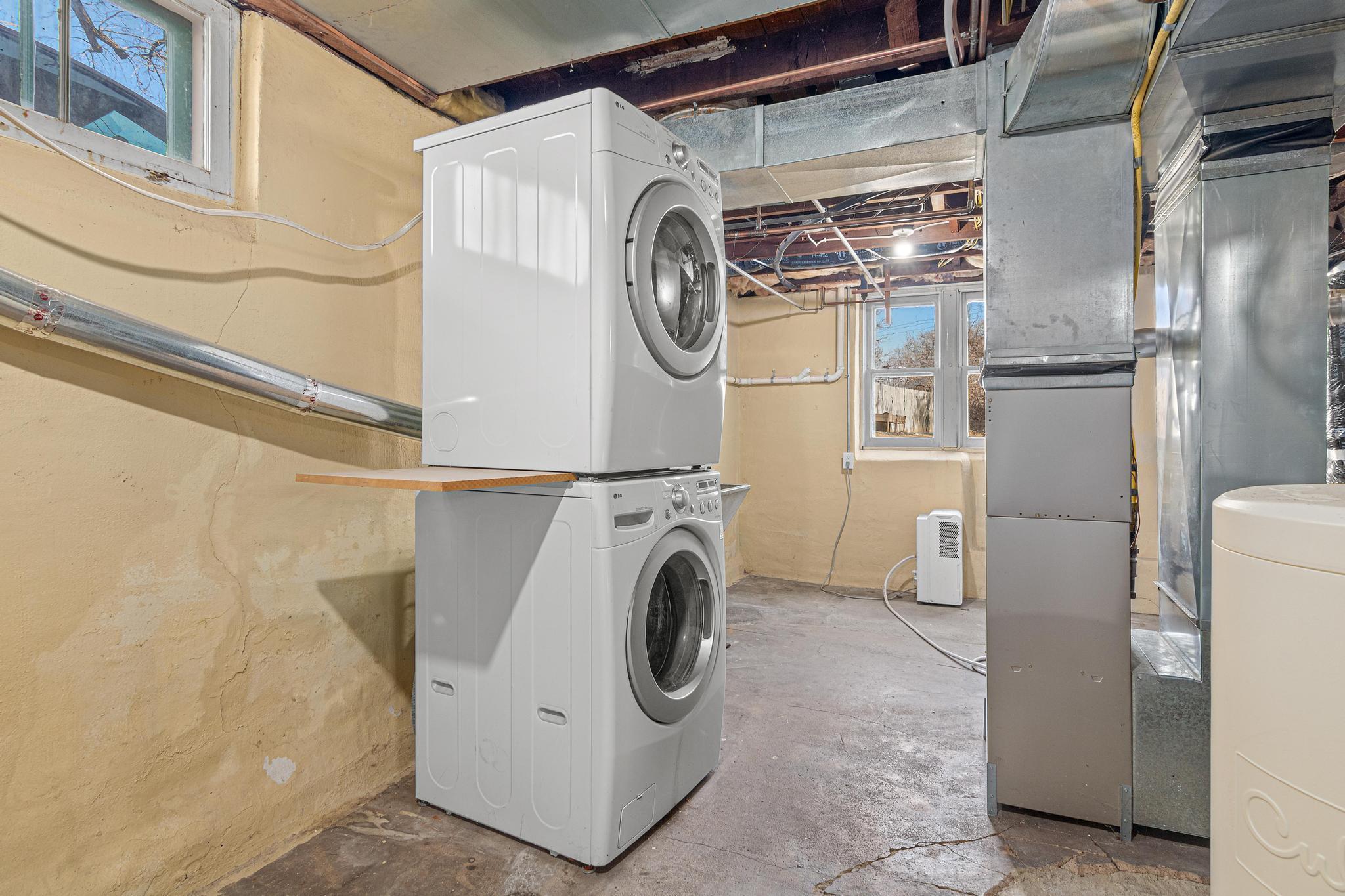 Window brings in natural light for doing household chores.