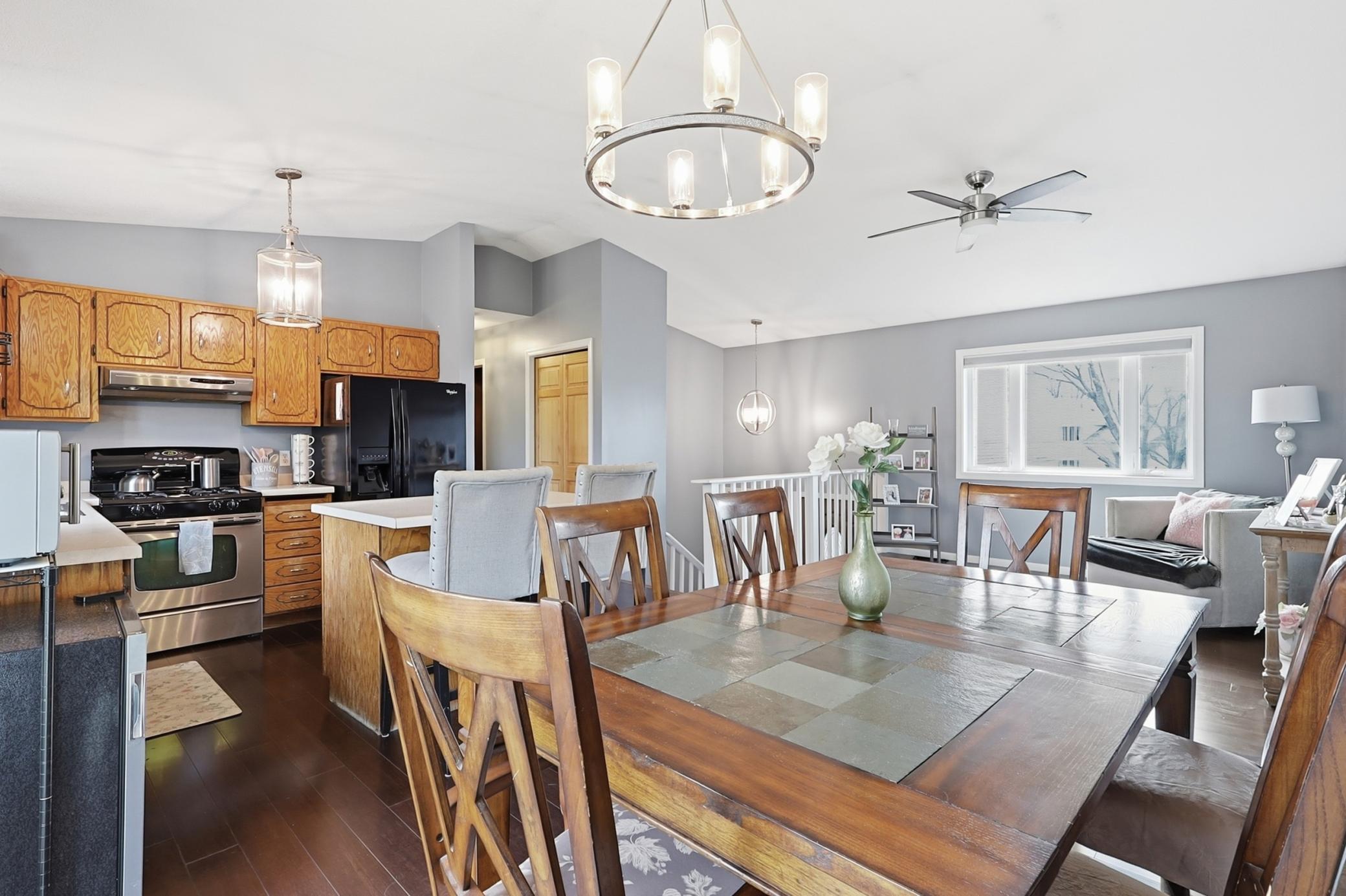 Dining, kitchen and living areas