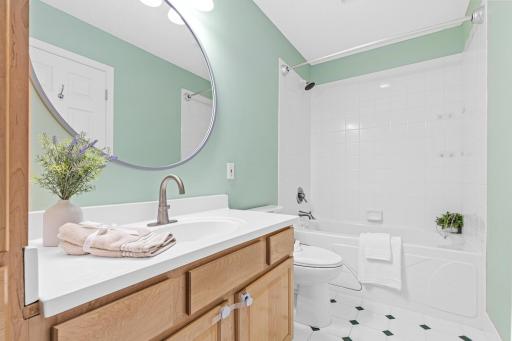 Full bathroom has a walk-thru from the owner's suite and convenient location to the two other bedrooms upstairs.