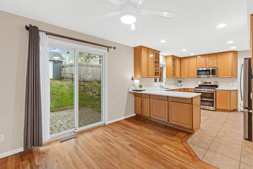 Inviting view from the dining area to the backyard retreat.