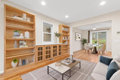 Cozy hearth area- perfect for relaxing evenings or gathering with guests. Visually staged to show a potential configuration.