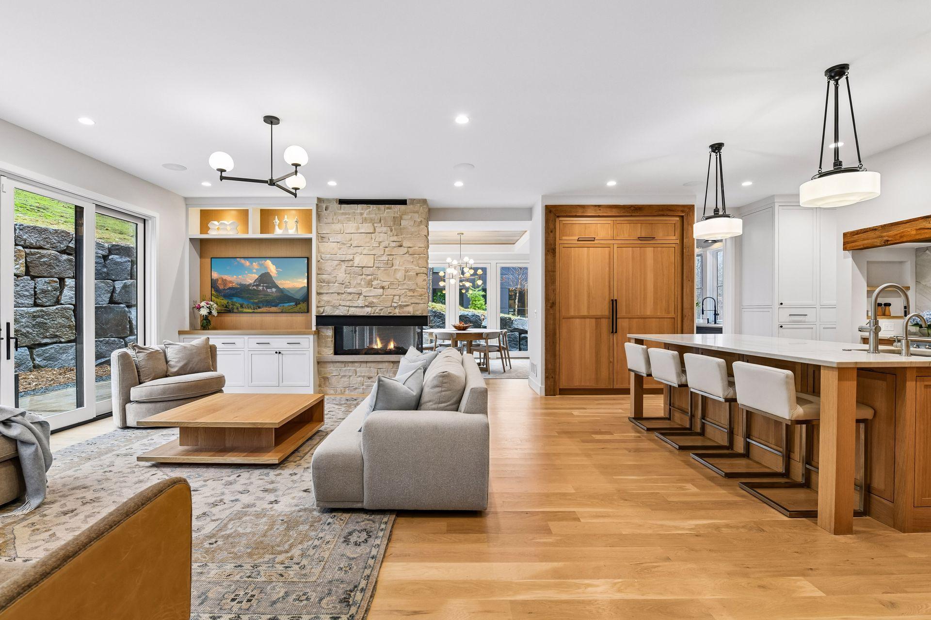 Kitchen and Great Room seamlessly integrated with each other and to outside living room. Sliding doors fitted with sliding screen doors to bring the outside in.