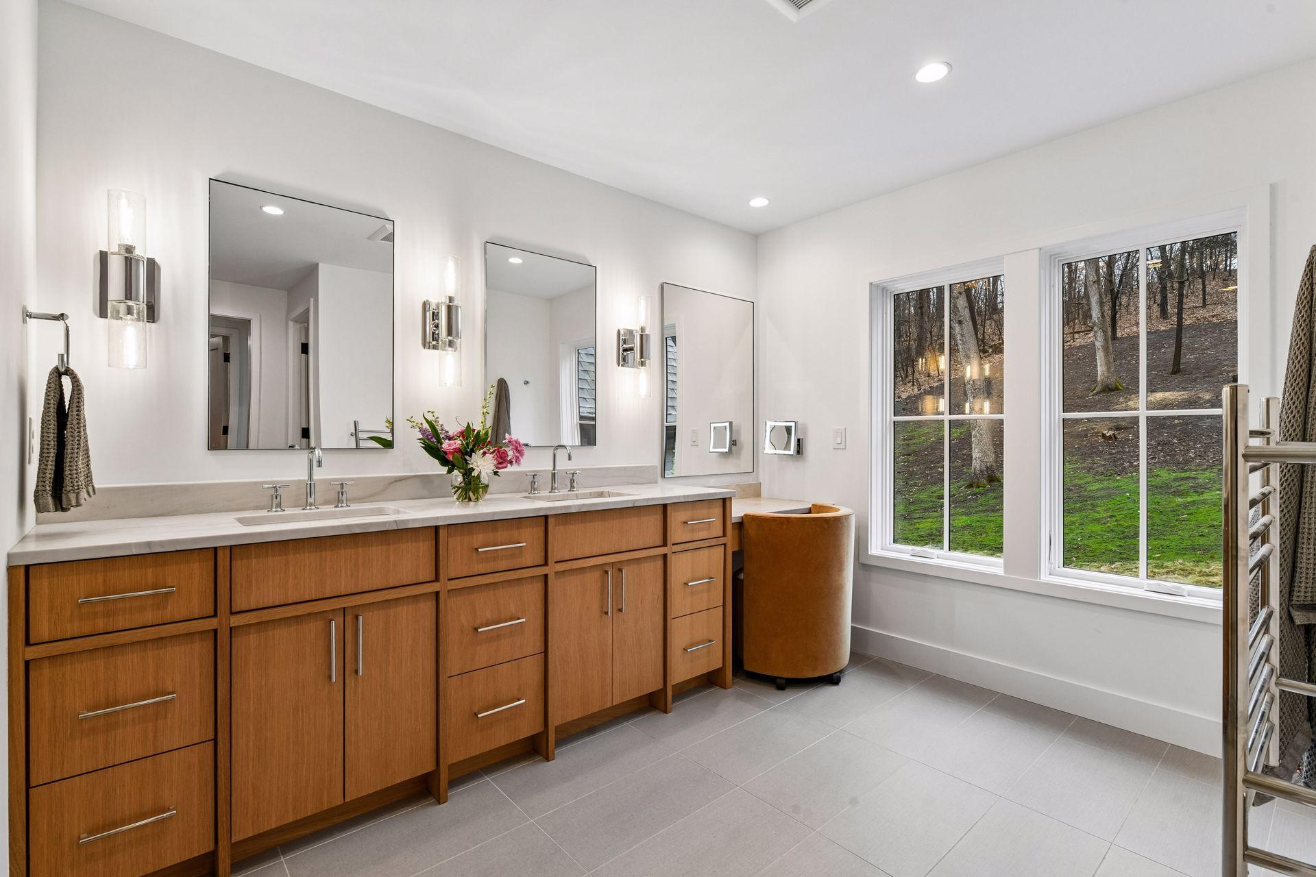 Large linen cabinet built in to organize sheets, towels and other supplies.