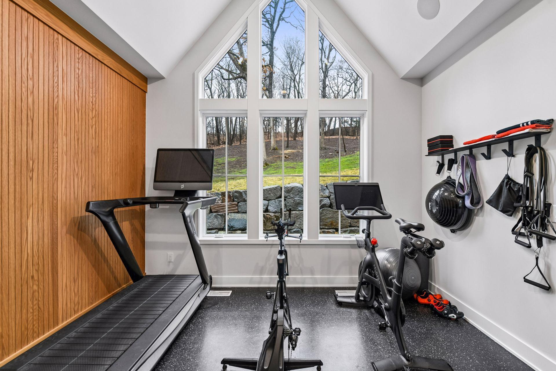 The large wall of windows keeps even ealy morning and late night workouts filled with natural light.