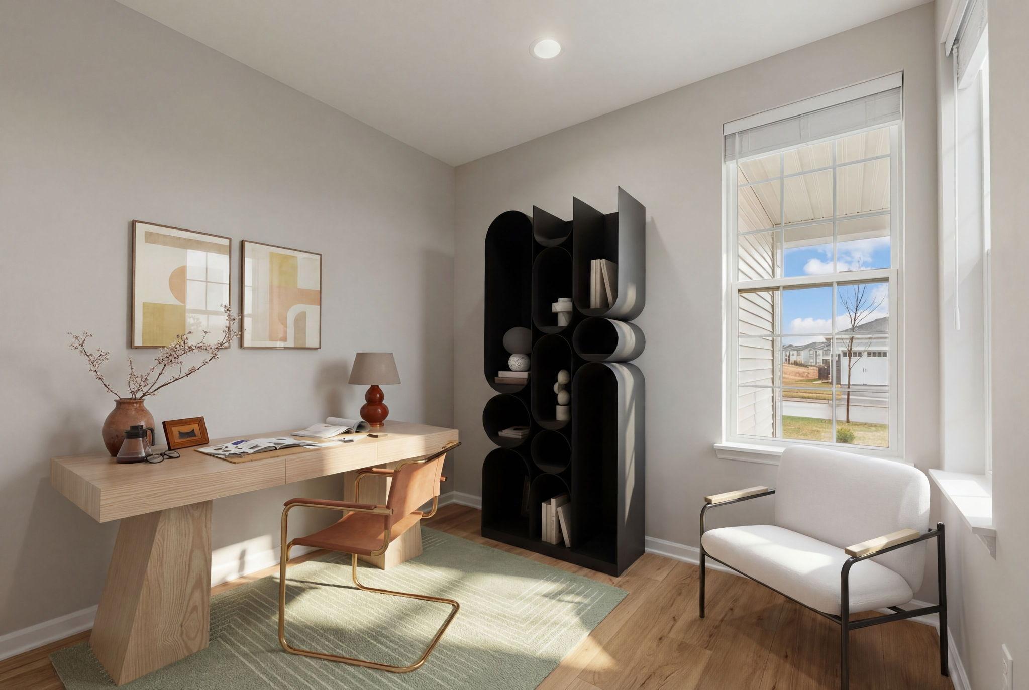 Virtually staged to show front flex room as an office