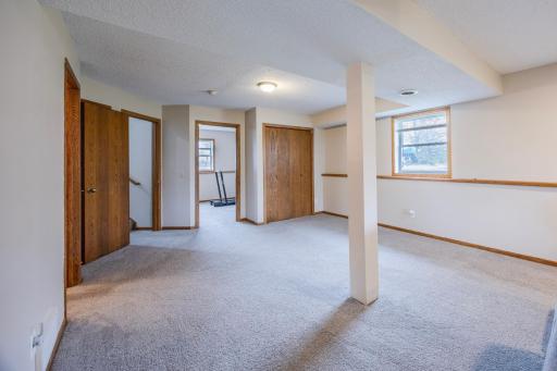 Lower level includes multiple storage closets, bedroom, and lots of living space.