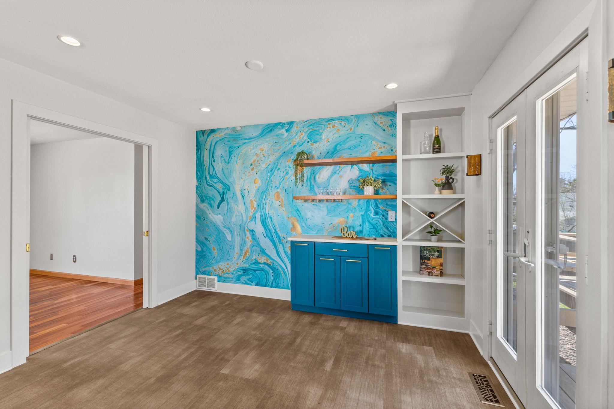 Dining or flex space with bold design elements and room to gather