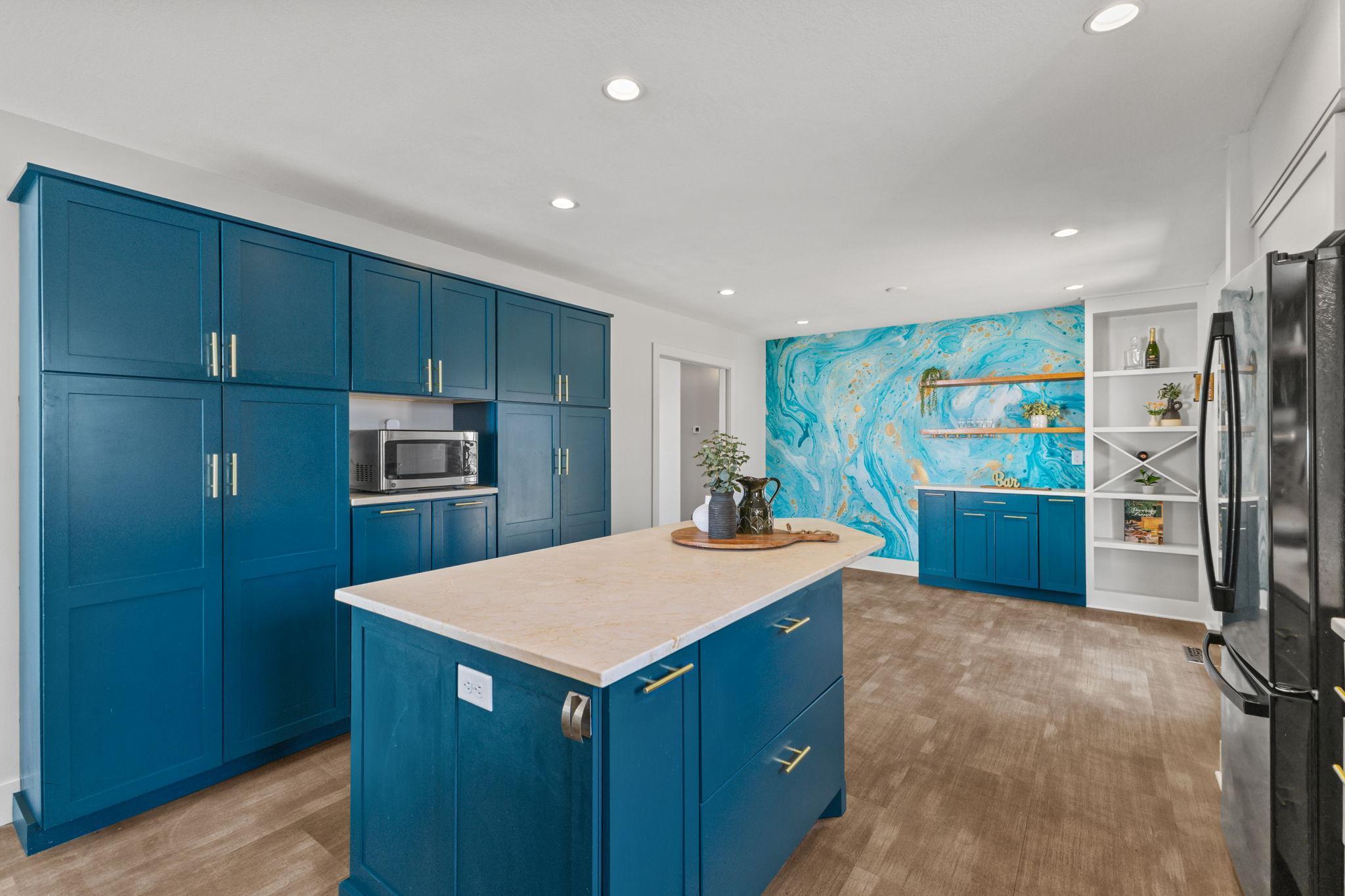 Open kitchen layout with generous prep space and seamless flow