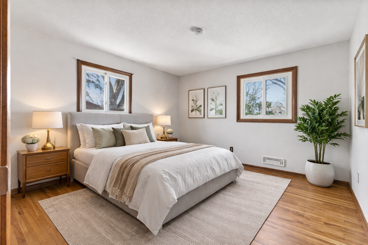 Primary bedroom with soft natural light and a calming, neutral atmosphere. *Virtually Staged*