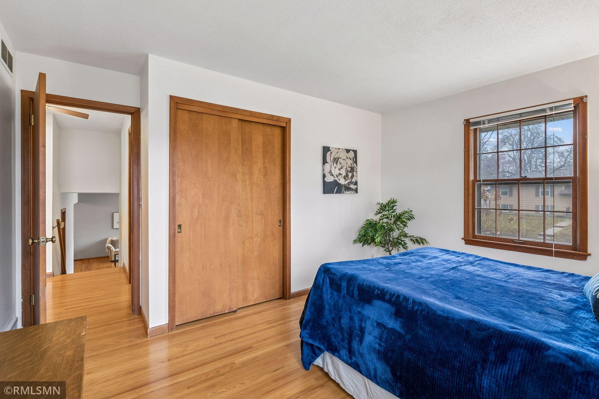 Sliding wood closet doors in all upstairs bedrooms