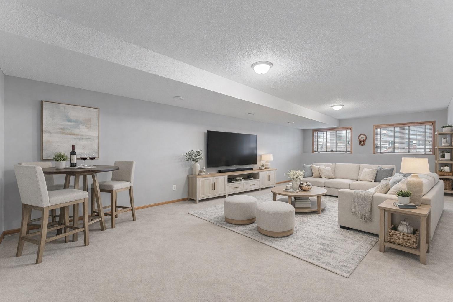 Wonderful lower level family room! (Virtually staged for ideas - no TV or TV bracket mount included)