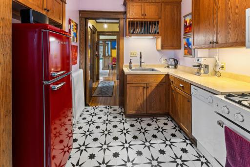 Kitchen with updated floor & fridge!