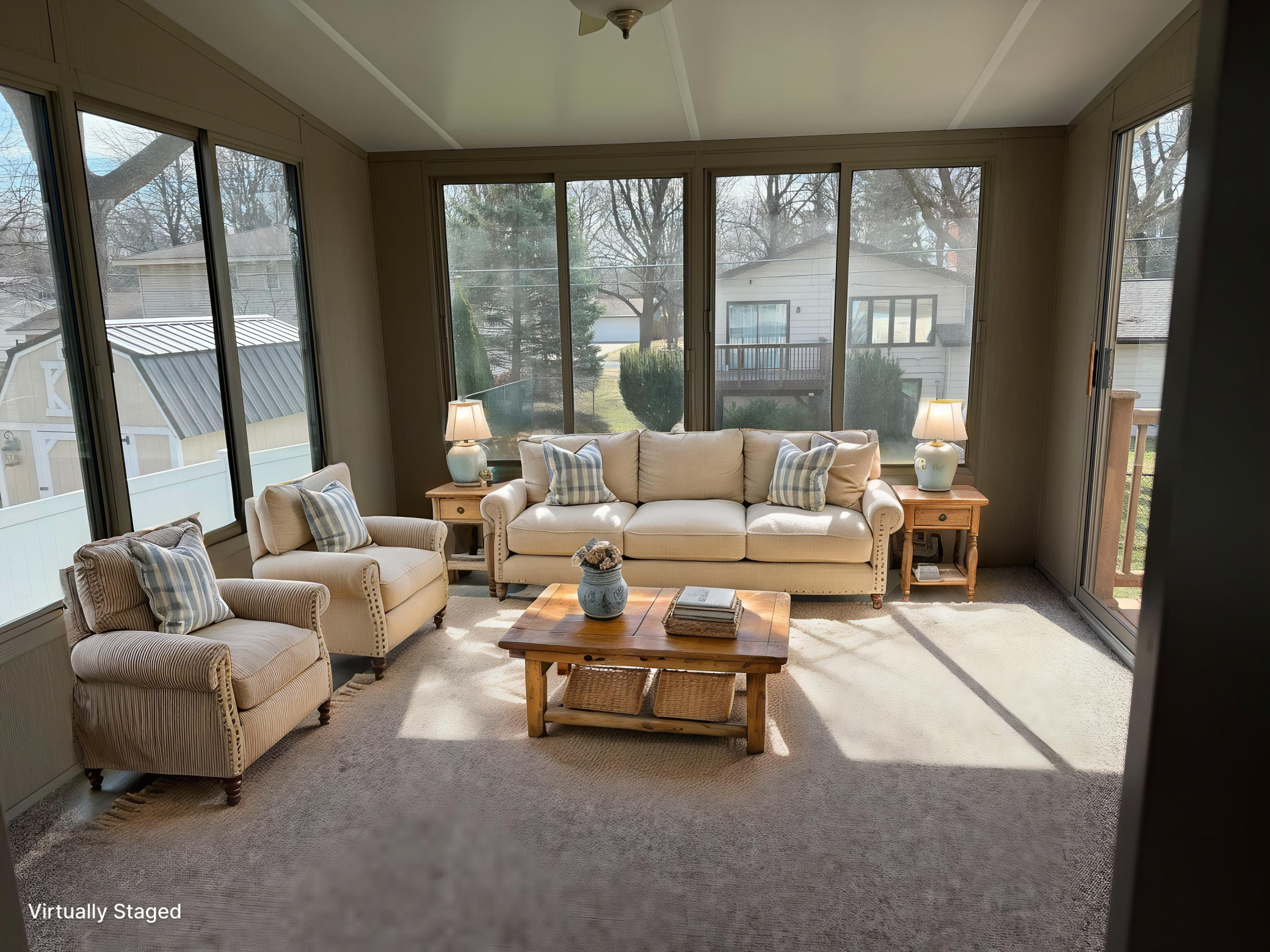 Virtually staged 3-season porch.