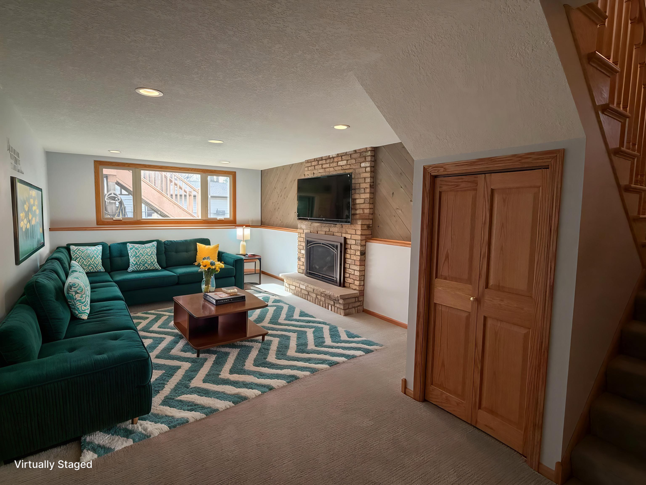 Virtually staged lower level family room