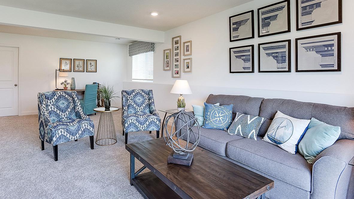 9' ceilings on the lower level, LED light package and WIFI thermostat are all included features at Ravine Crossing. Photo is of model home. Colors and options may vary. Ask Sales Agent for details.