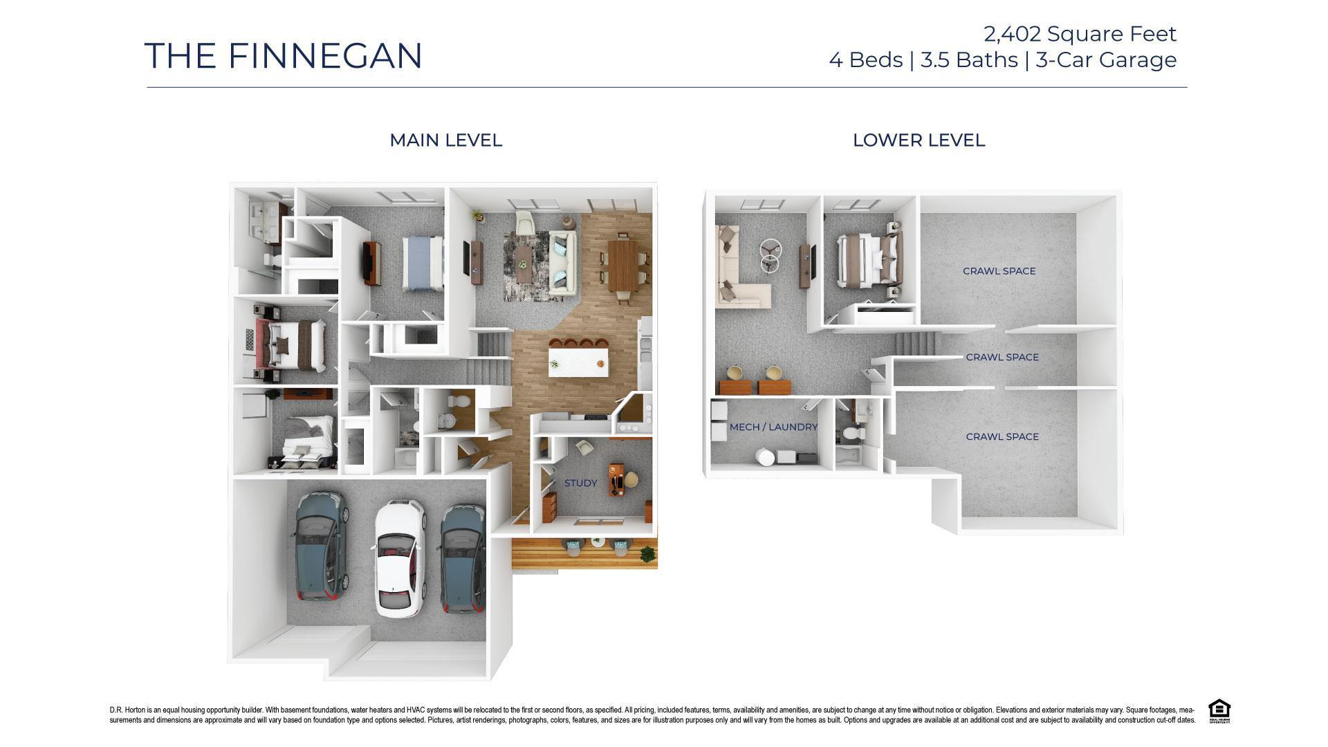 3D Floorplan of the Finnegan to help you visualize furniture placement.