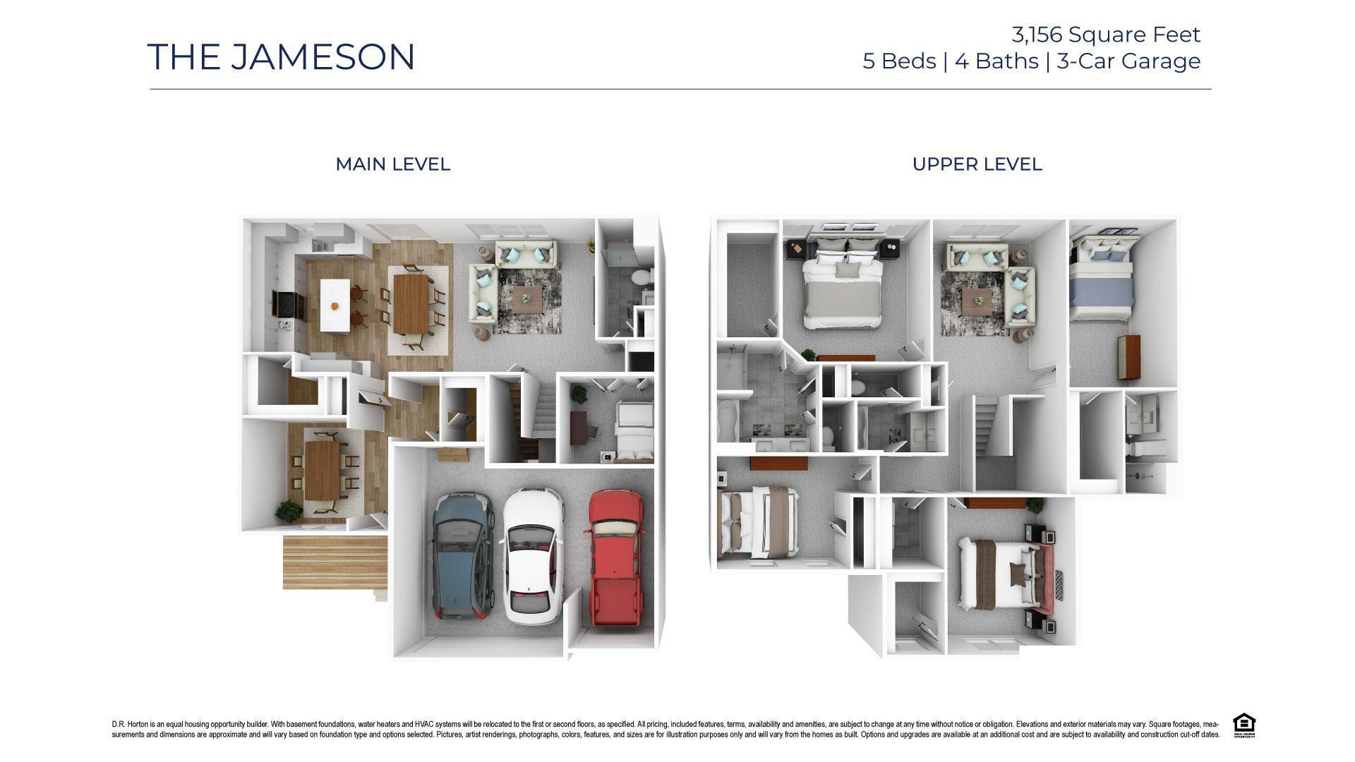 The Jameson floorplan. Spacious, 5 bed, 4 1/2 bath home. Mudroom, flex space. Un-finished, walkout basement. 3 car garage and more!
