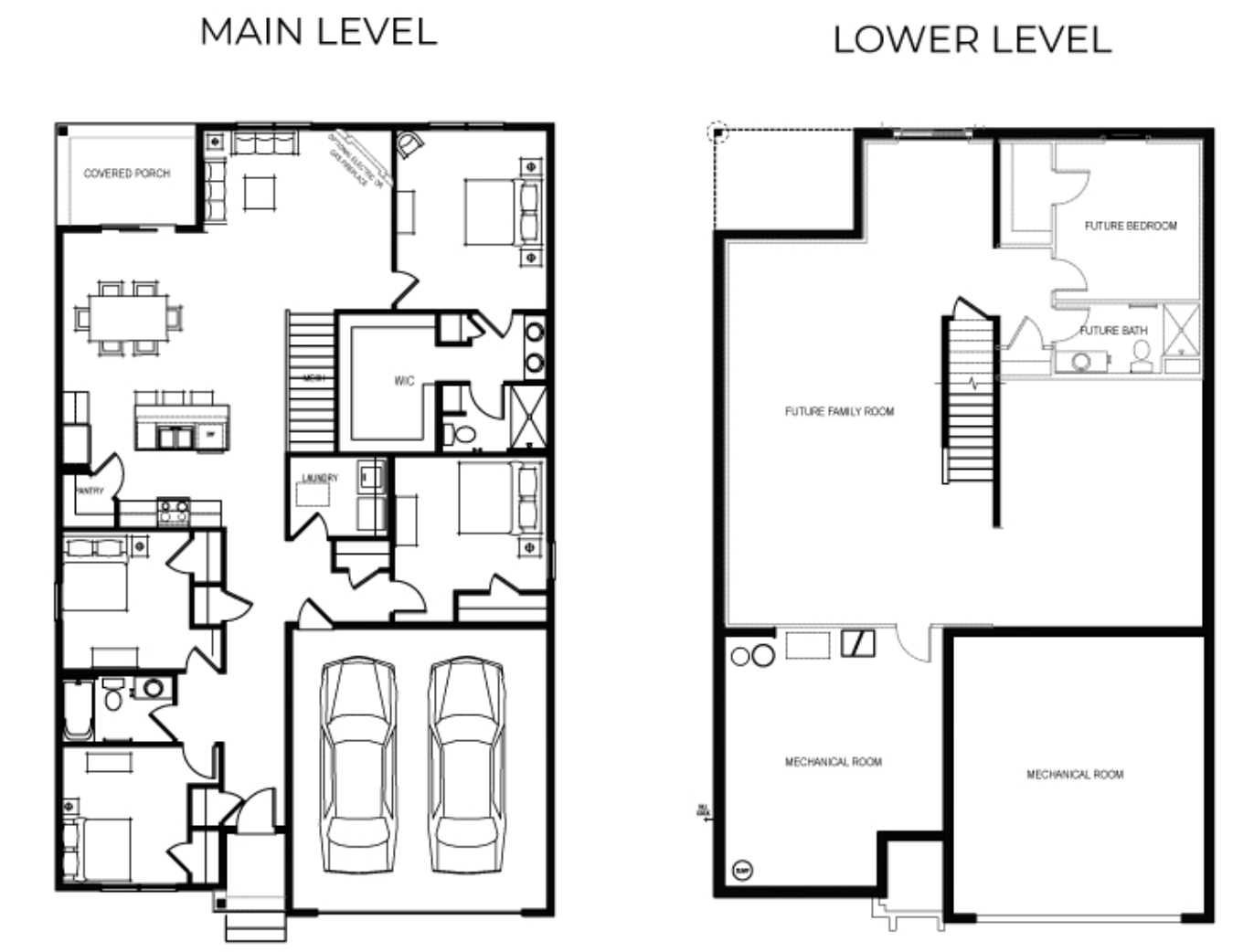The Cali Floorplan. Welcome to one-level living with HOA maintained yard + snow. Spacious 4 bedroom home with covered deck. Un-finished walkout basement for storage or room to grow!