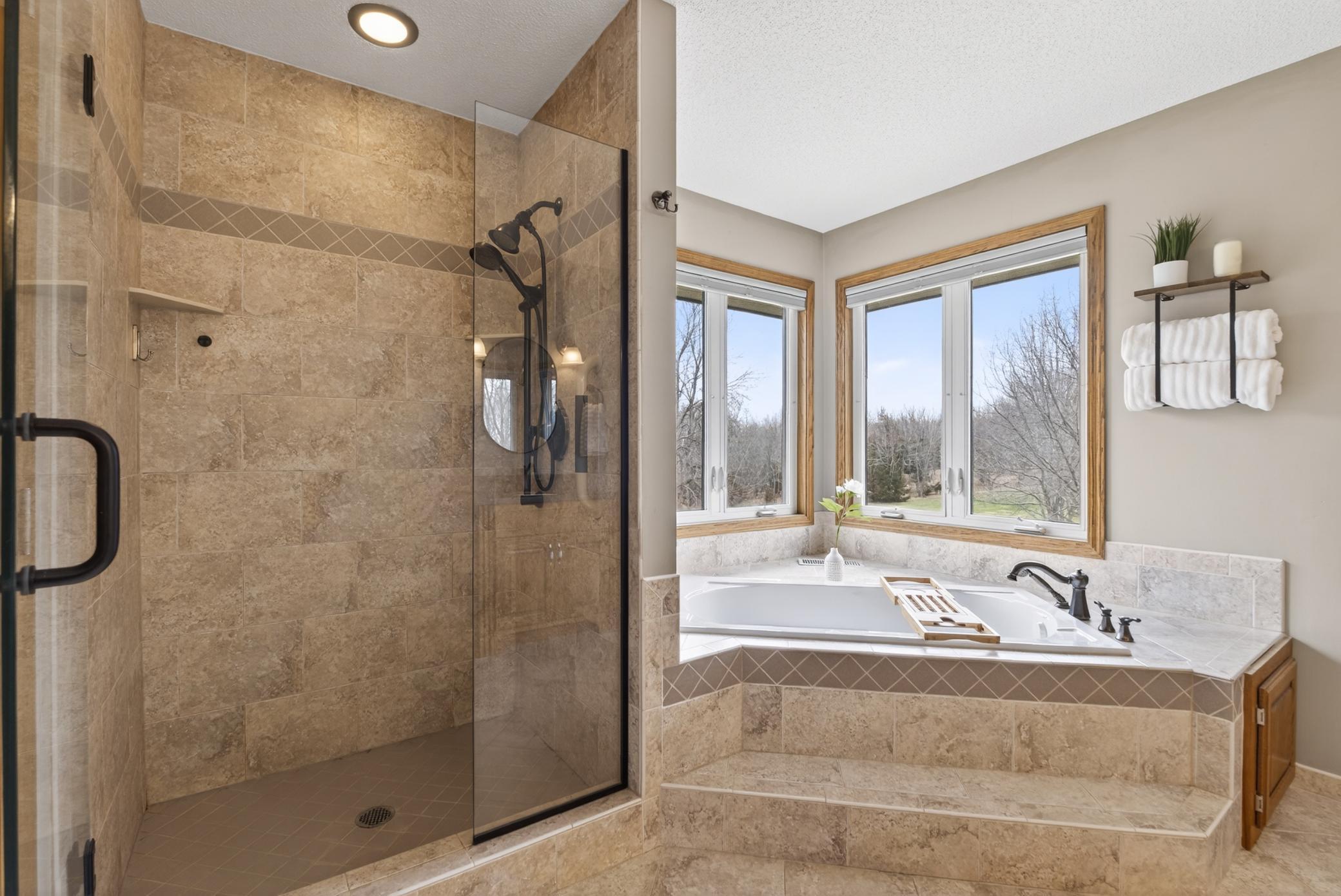 Fully tiled custom shower.