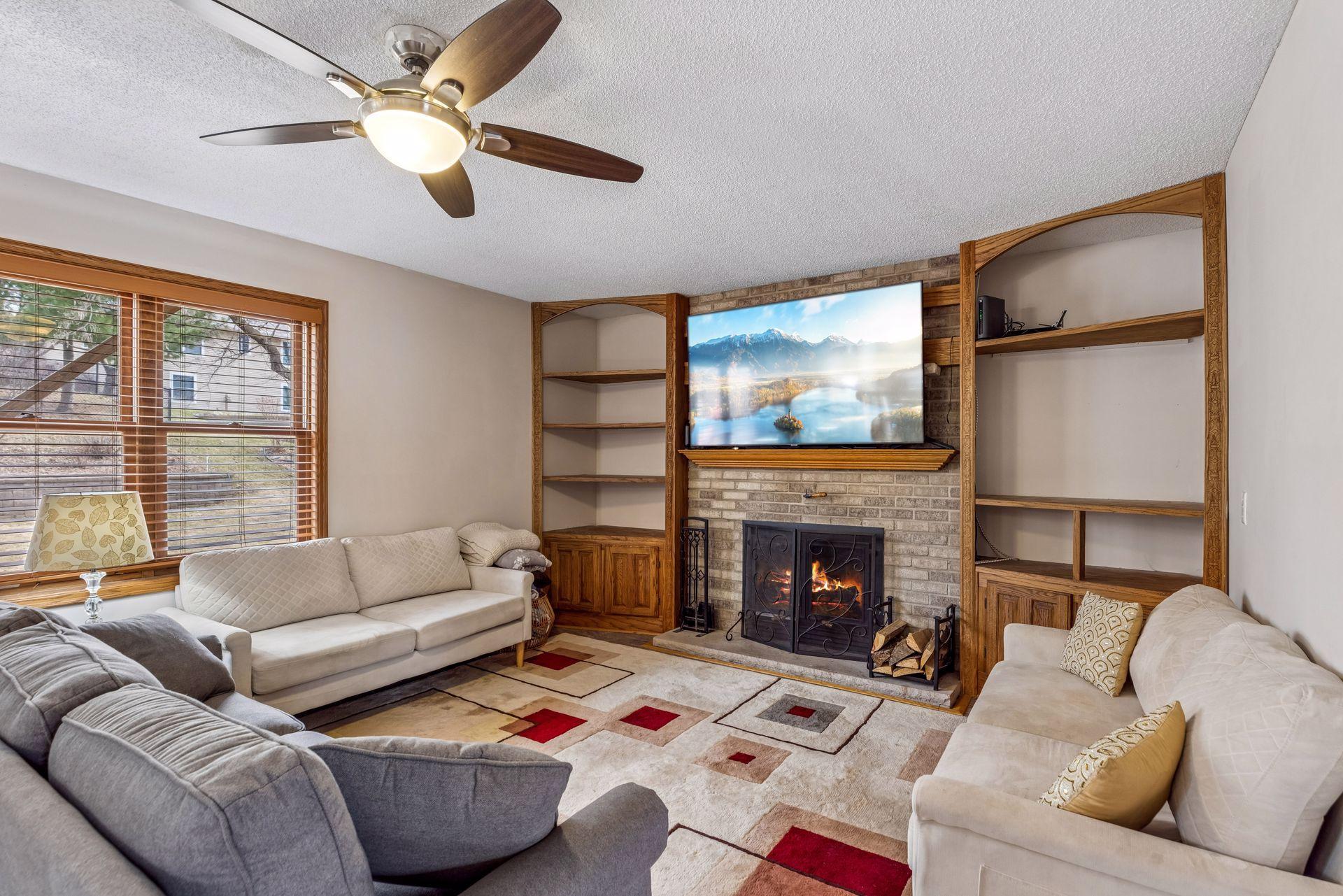 Family Room with wood-burning fireplace