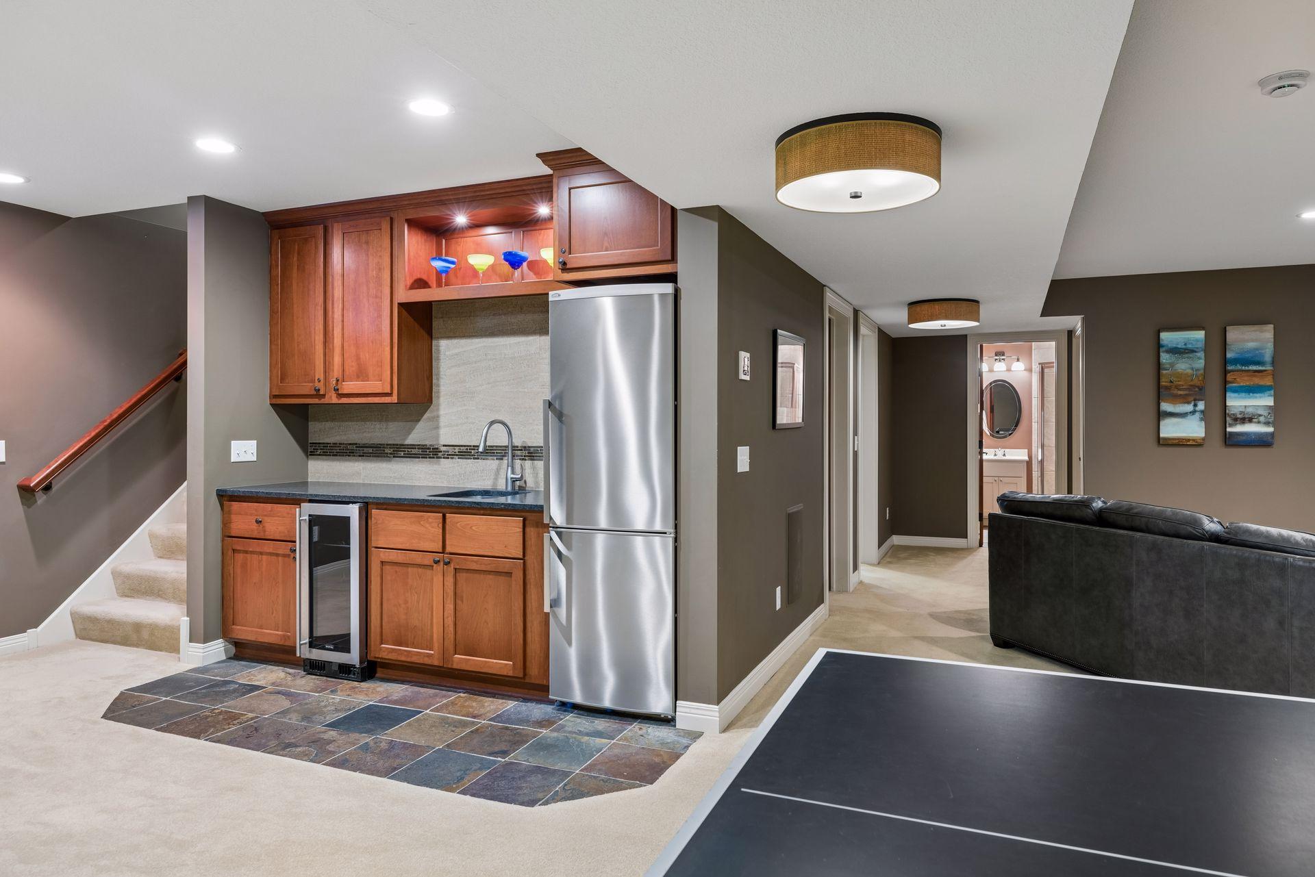 Very high 8' ceilings in the lower level makes this room very comfortable.
