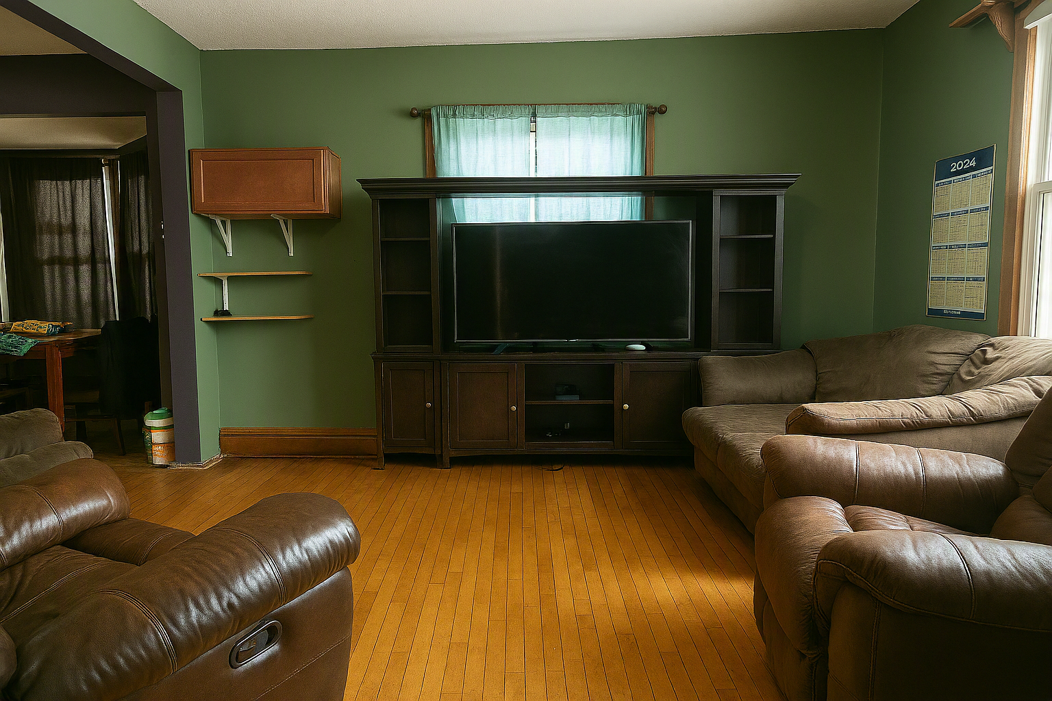 living room with original hardwood floors