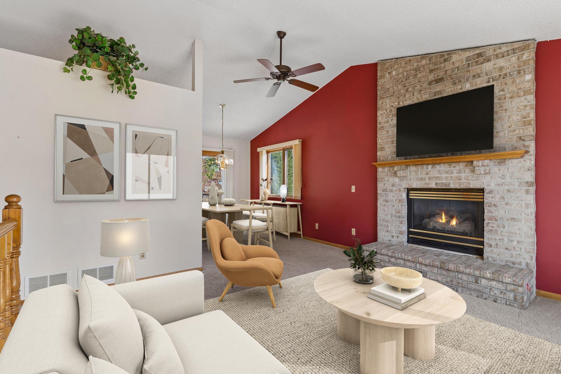 Living room/dining room virtually staged.